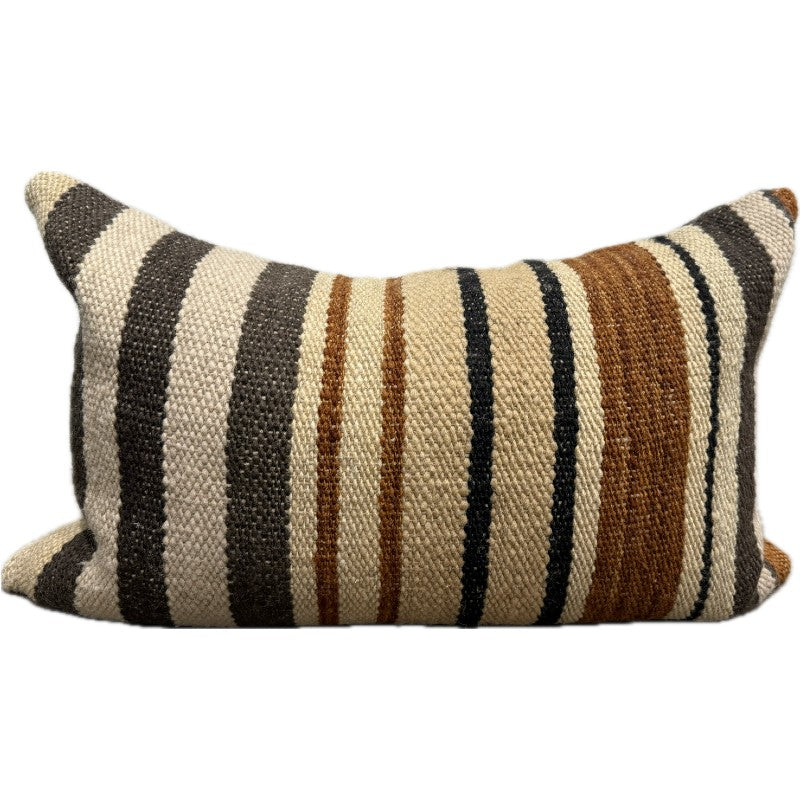 brown multi stripe lumbar pillow