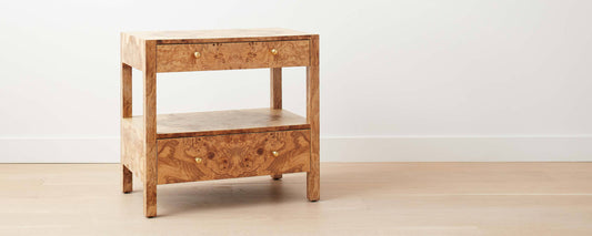the olive ash burled wood wide nightstand