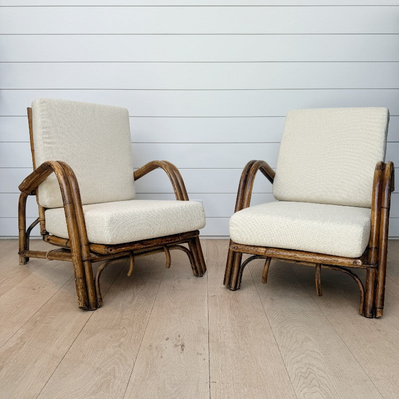 vintage pair of french faux bamboo armchairs