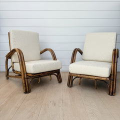 vintage pair of french faux bamboo armchairs