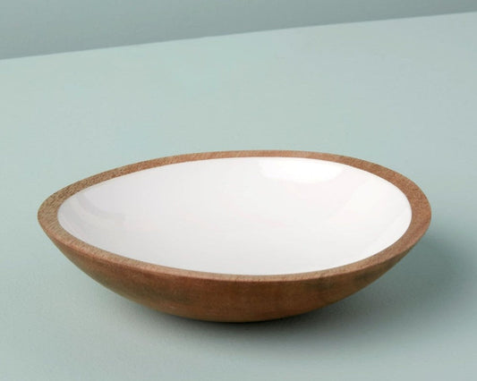 XL mango wood enamel shallow bowl
