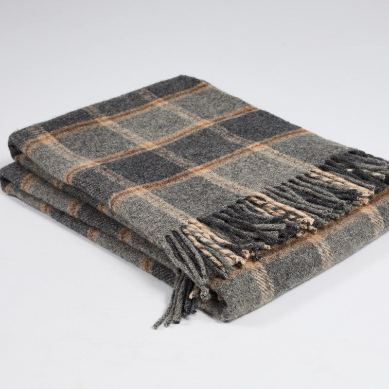 plaid throw, grey