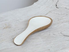 mango and white enamel spoon rest