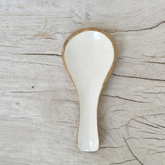 mango wood and white enamel spoon rest