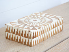 sunburst teak and bone box, small