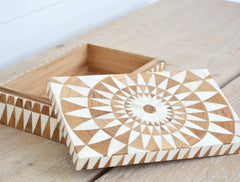 sunburst teak and bone box, small