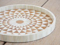 sunburst teak and bone tray