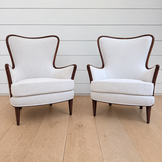 vintage pair of swedish armchairs with walnut frame