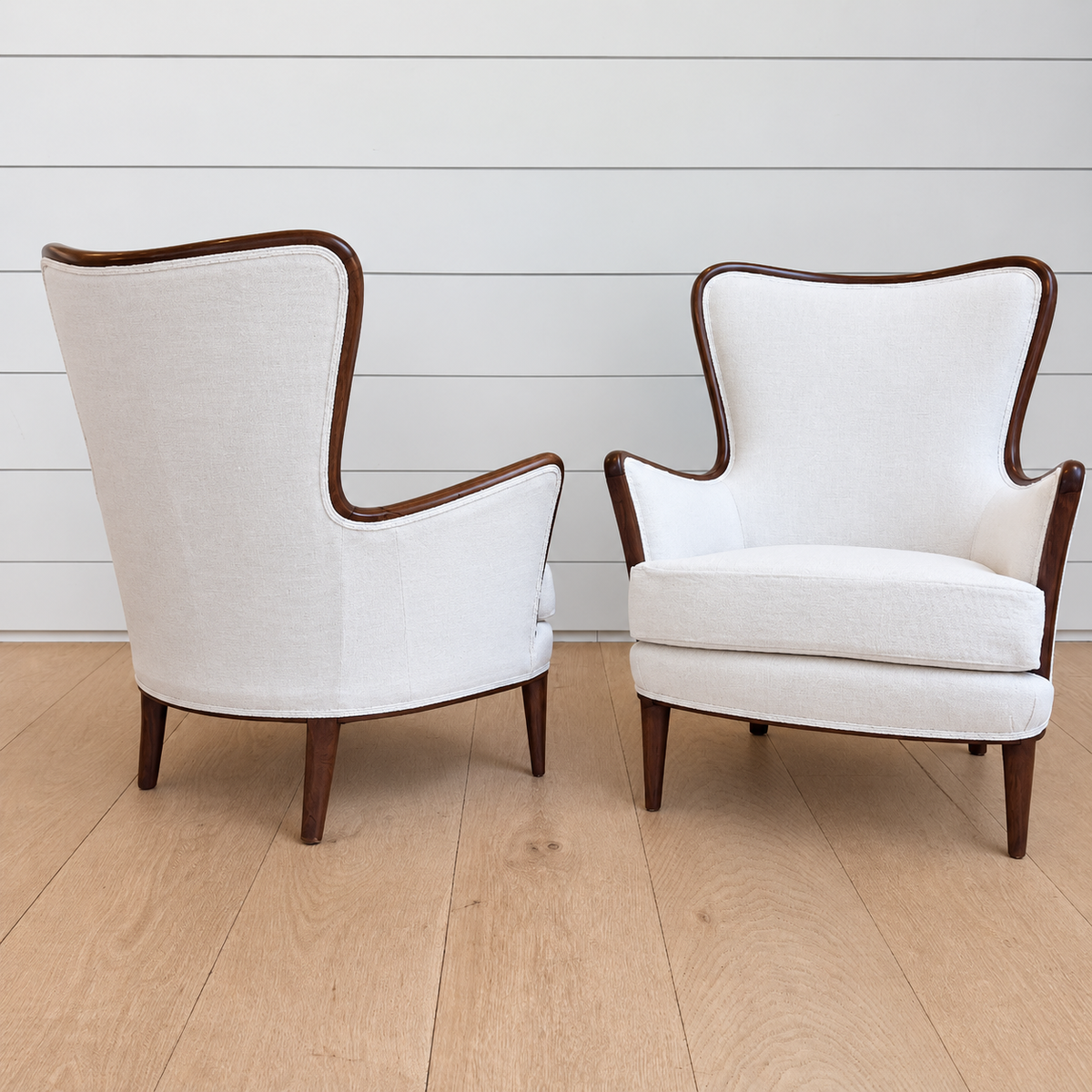 vintage pair of swedish armchairs with walnut frame