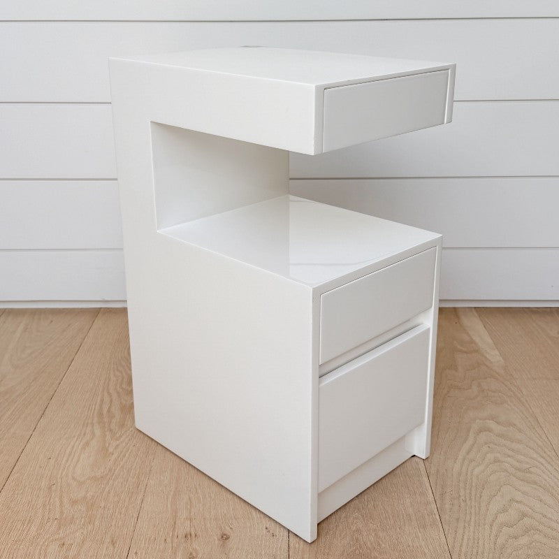 lacquer triple drawer narrow end table