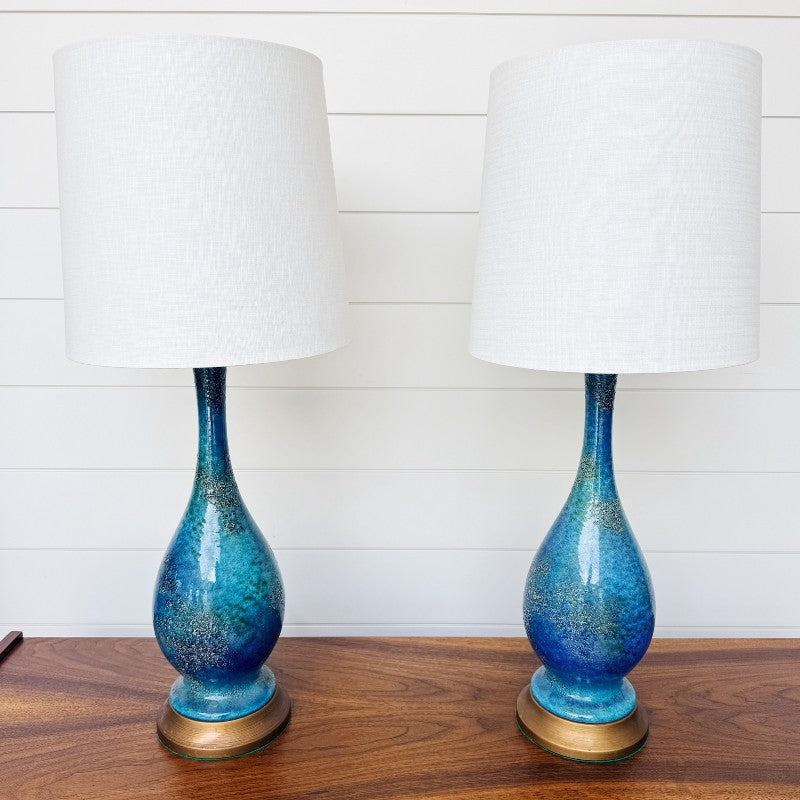vintage pair of aqua ceramic lamps
