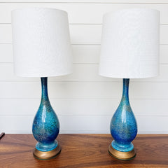vintage pair of aqua ceramic lamps