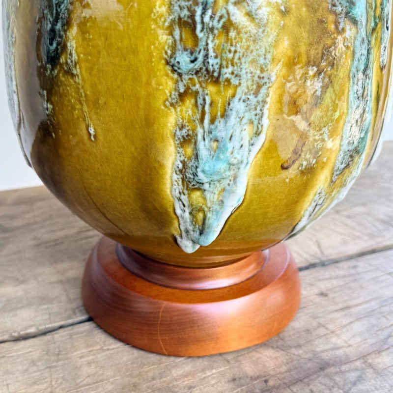 vintage pair of drip glaze table lamps