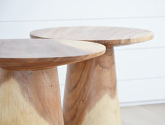 wood pedestal occasional table