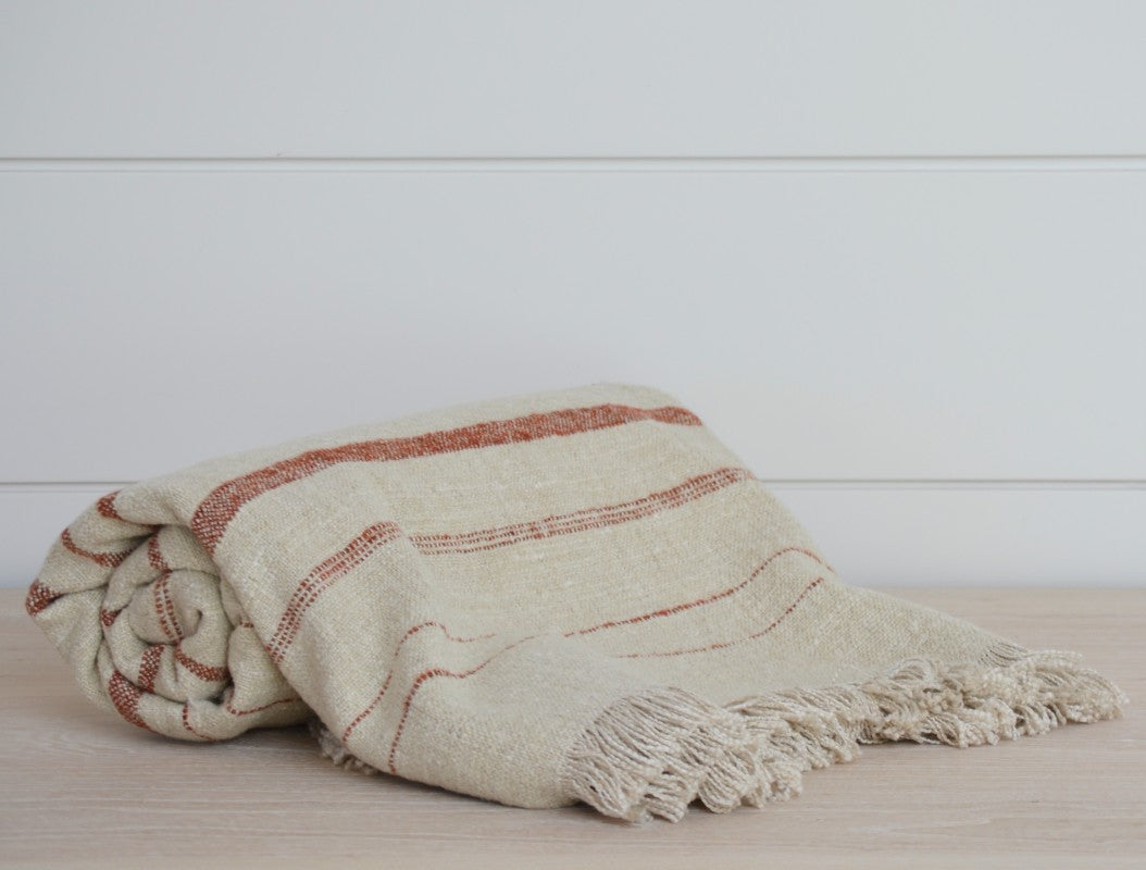 nate natural and terracotta stripe throw