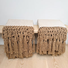 natural cotton canvas throw w/taupe wool knotted fringe
