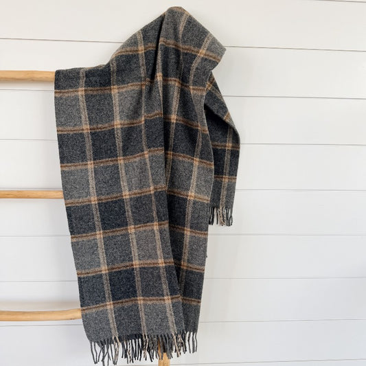 plaid throw, grey