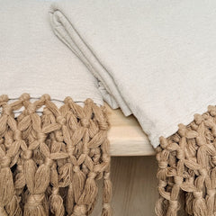 natural cotton canvas throw w/taupe wool knotted fringe