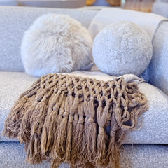 natural cotton canvas throw w/taupe wool knotted fringe