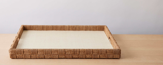 tan rope & raffia tray, medium