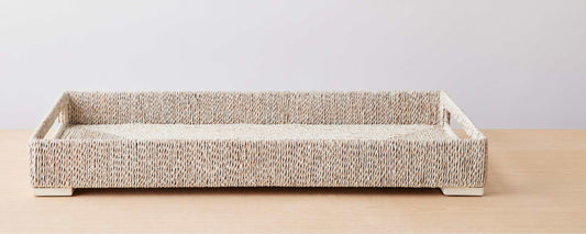 abaca white sand rectangular tray, large