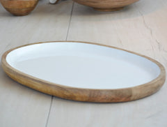 mango wood and white enamel oval platter