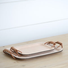 leather natural rectangular tray, large