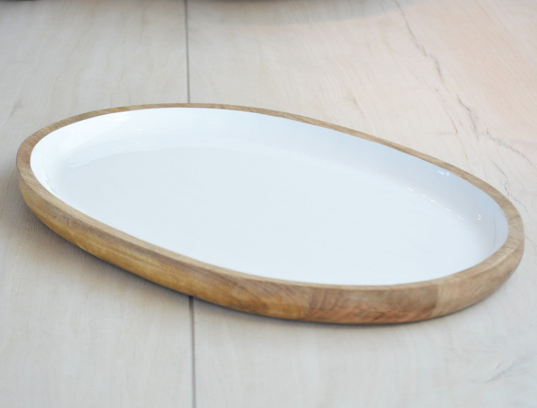 mango wood and white enamel oval platter