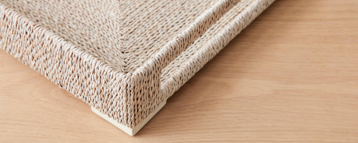 abaca white sand rectangular tray, large