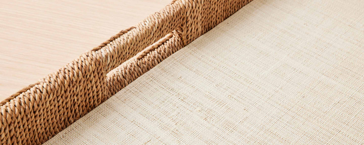 tan rope & raffia tray, large