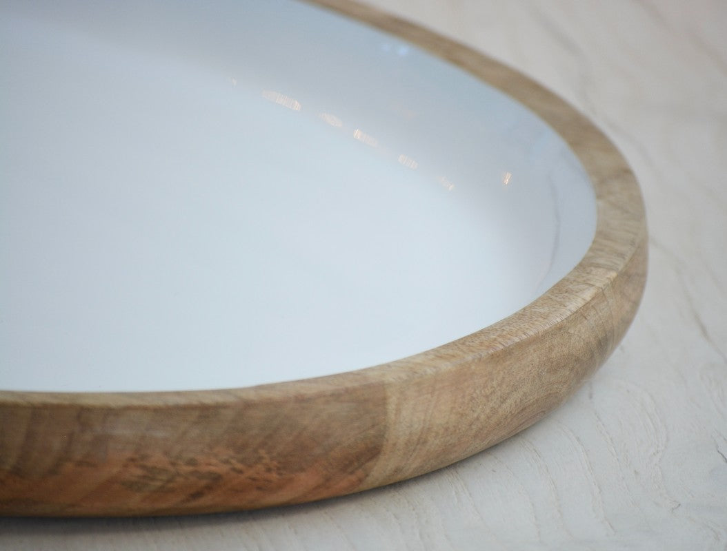 mango wood and white enamel oval platter at homenature stores