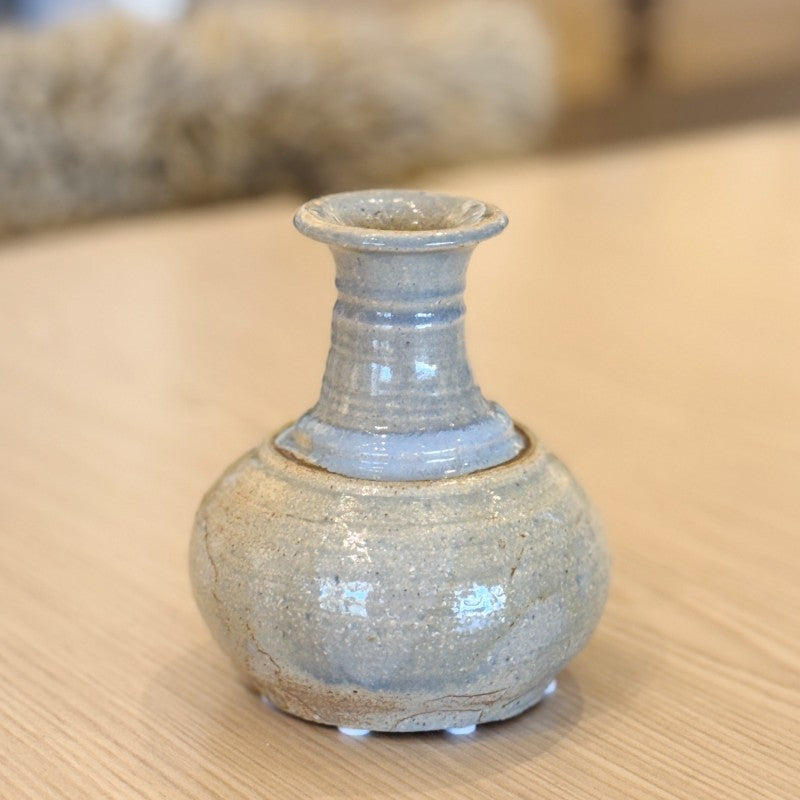 vintage blue bulbous ceramic vase