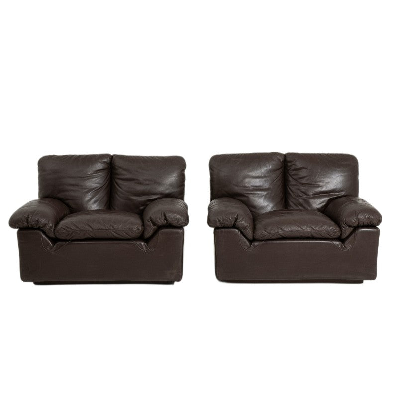 vintage pair of italian leather armchairs