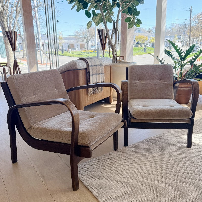 vintage pair of midcentury deco armchairs