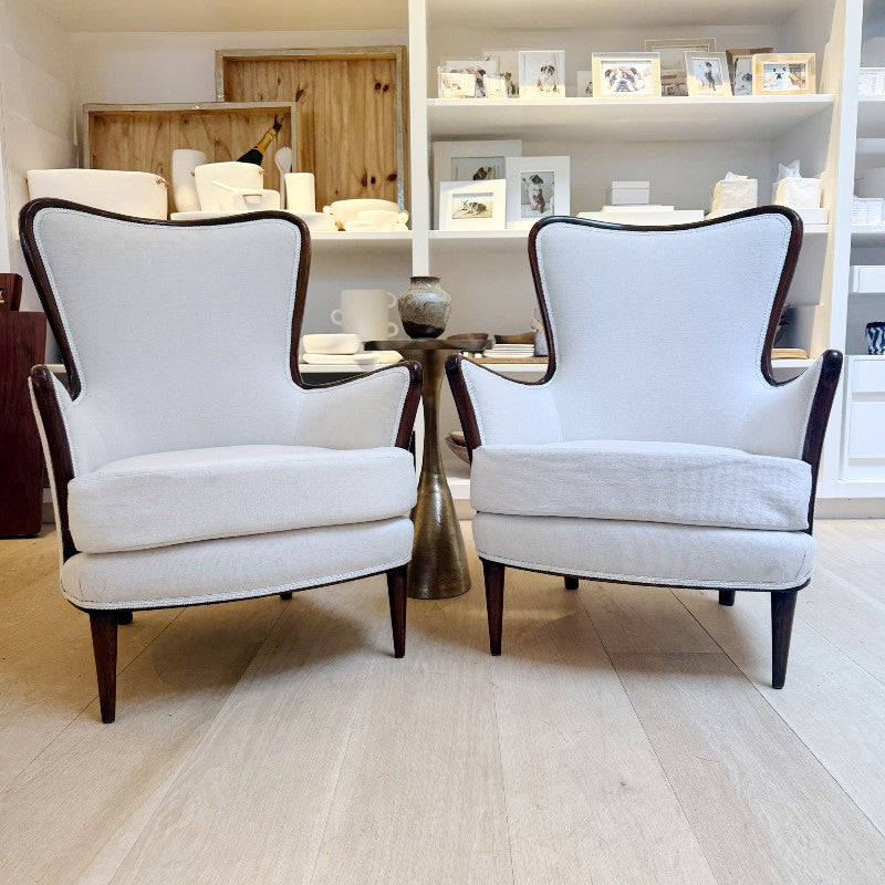 vintage pair of swedish armchairs with walnut frame
