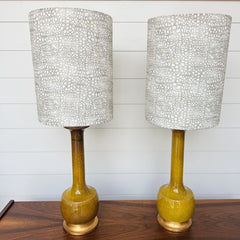 pair of vintage chartreuse ceramic lamps