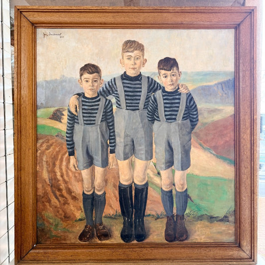 portrait of three boys, oil on canvas