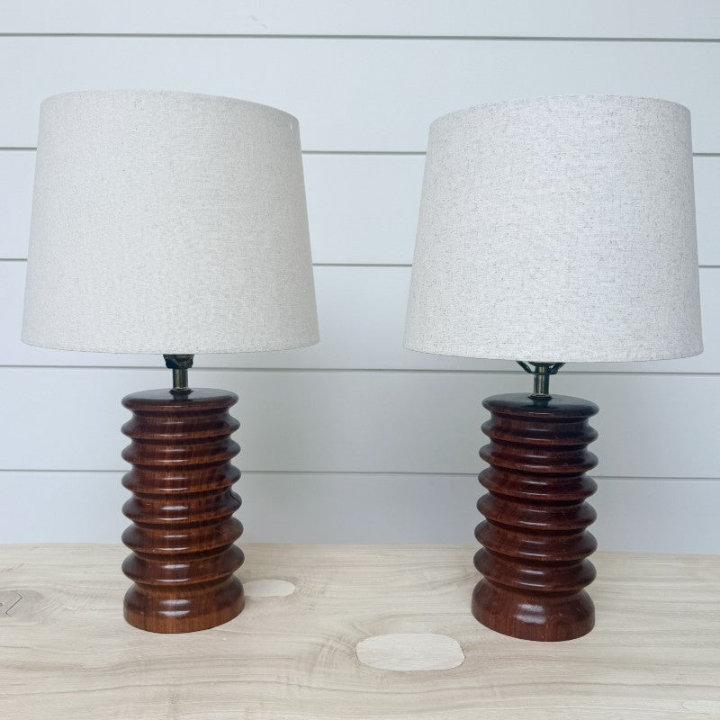 vintage pair of solid walnut table lamps