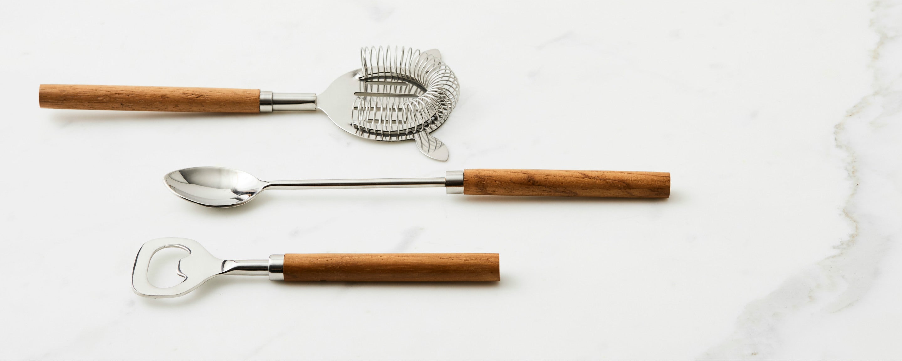 teak and stainless bar tools