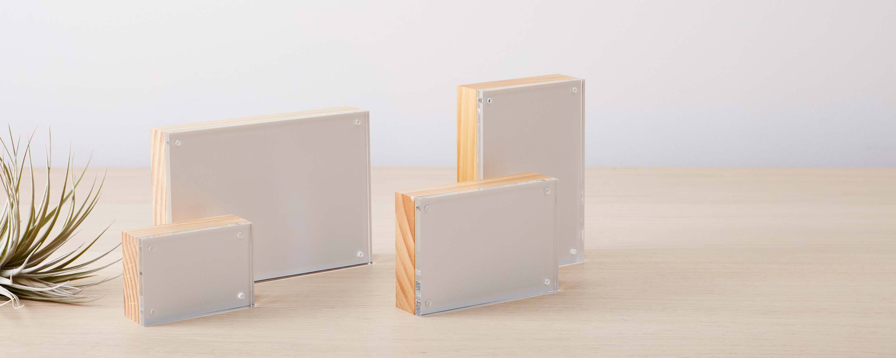 lucite and wood block picture frames