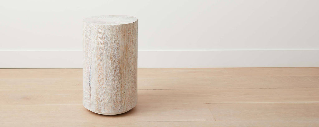 the driftwood drum end table/stool