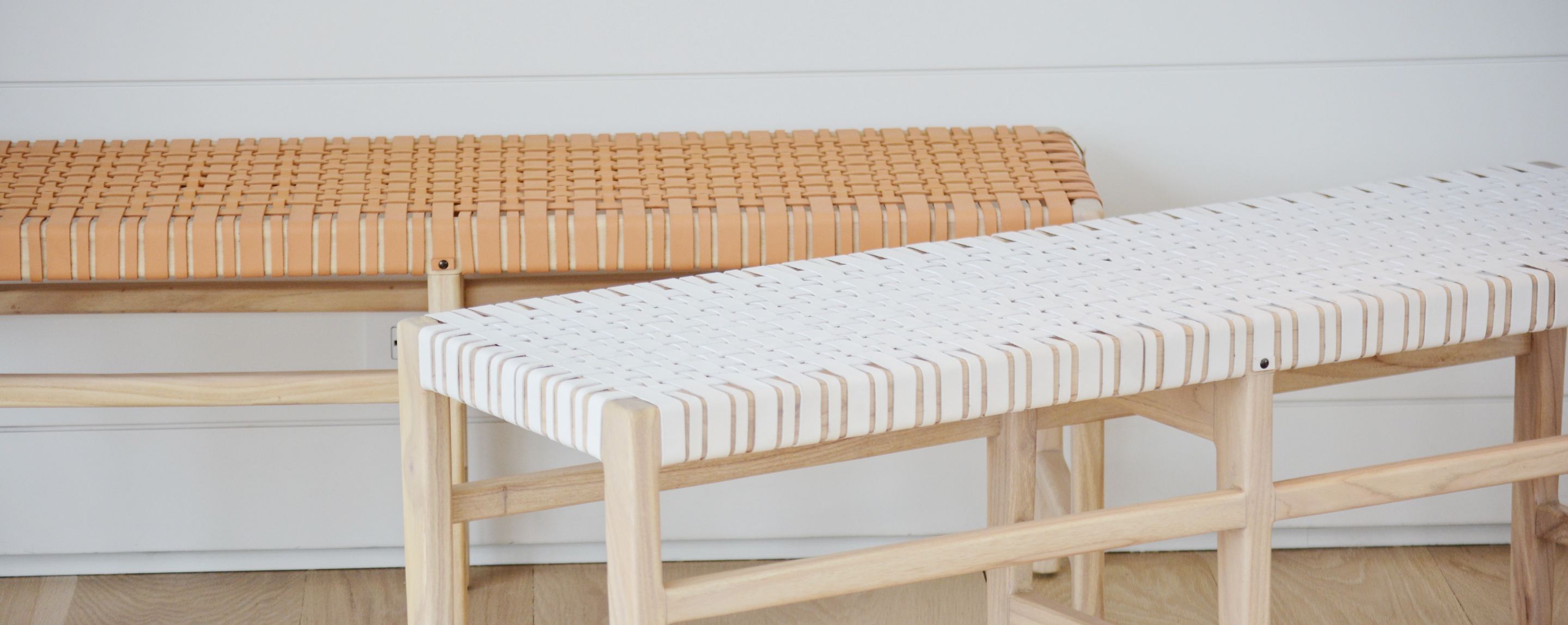 woven leather luggage bench