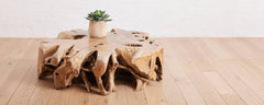 the teak wood round coffee table
