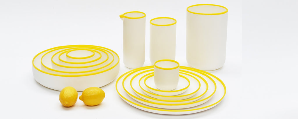 resin tabletop collection in white yellow by tina frey