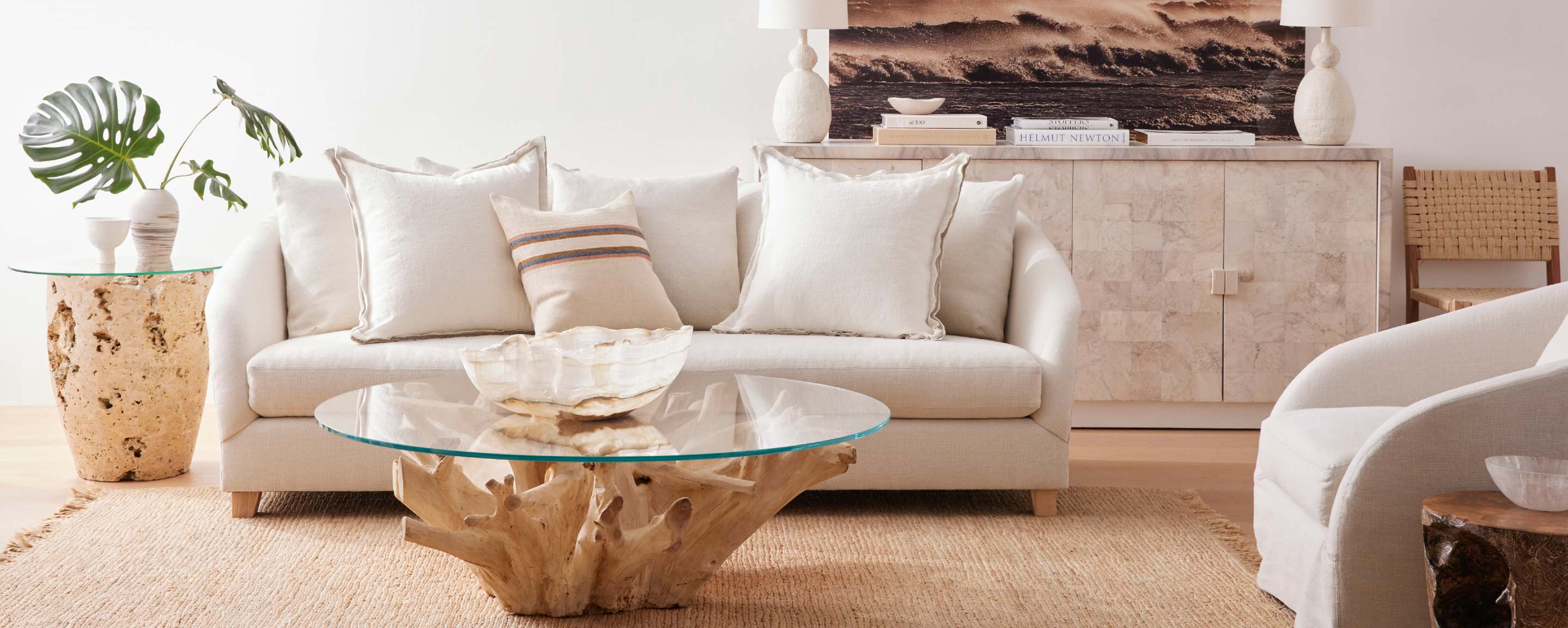 the bleached teak root round coffee tables