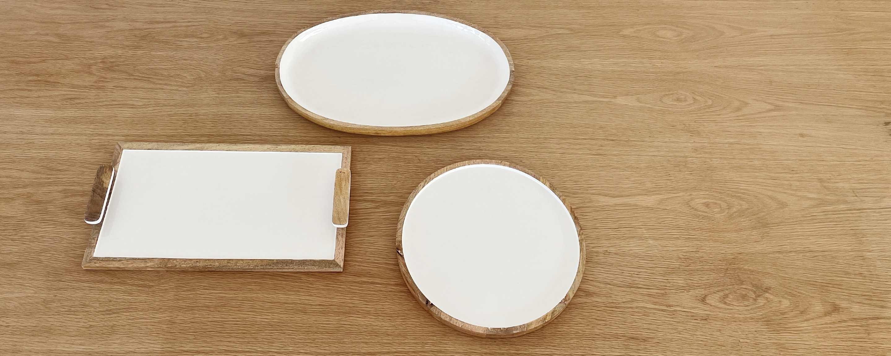 mango wood and white enamel round platter
