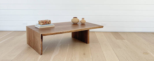 the walnut slab waterfall coffee table